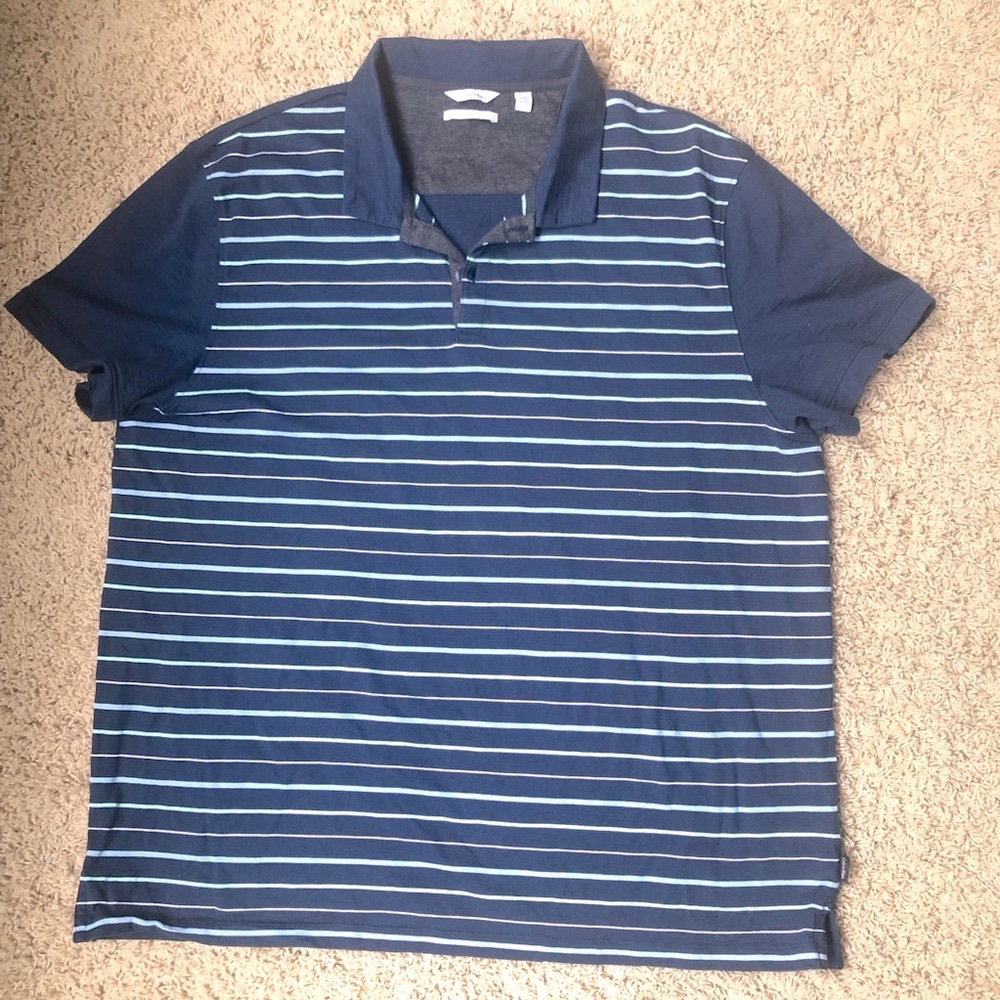 Calvin Klein Button Up Polo Striped size XXL EUC Liquid Touch Cotton